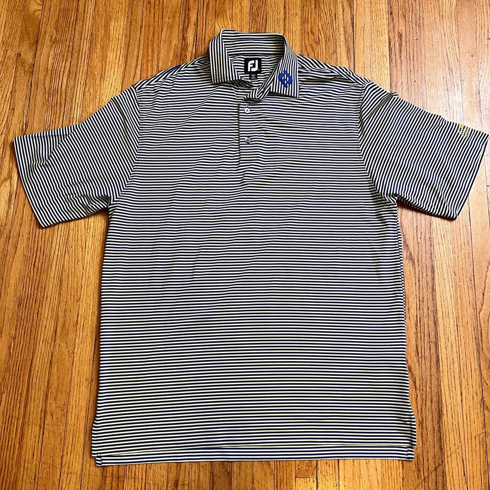 Footjoy Polo Shirt Mens Large Tour Performance Stripe Yellow Blue Golf